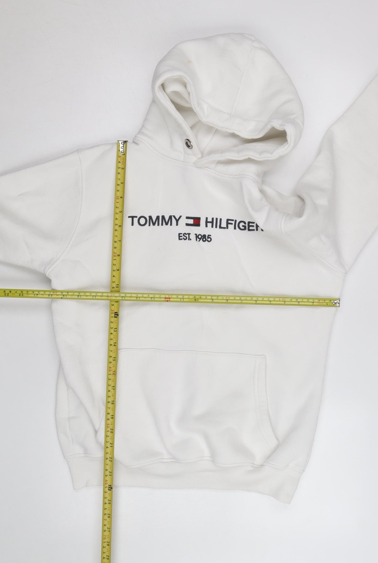 Tommy Hilfiger Men’s White 2XL Pullover Hoodie Embroidered Fleece