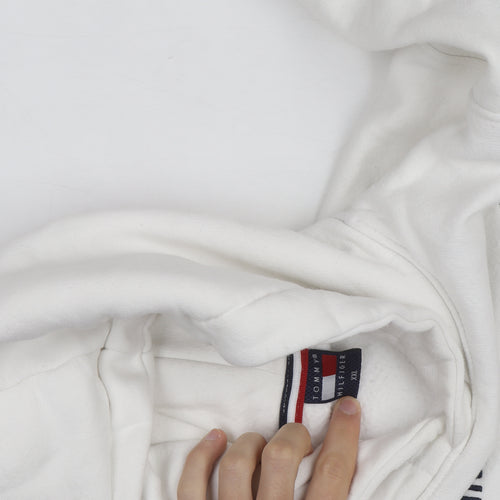 Tommy Hilfiger Men’s White 2XL Pullover Hoodie Embroidered Fleece