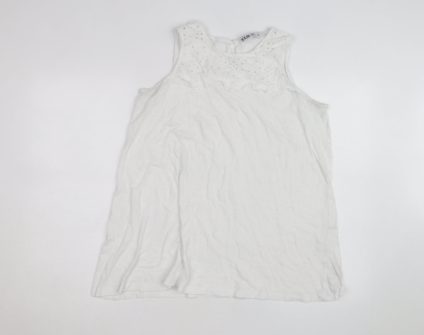Yours Womens White Cotton Embroidered Sleeveless Tank Top UK 14