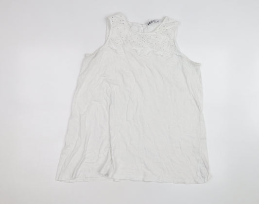 Yours Womens White Cotton Embroidered Sleeveless Tank Top UK 14