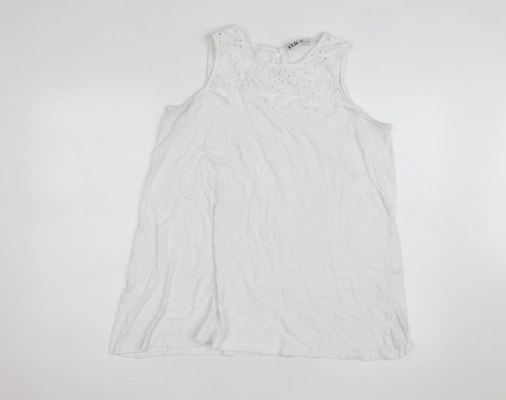 Yours Womens White Cotton Embroidered Sleeveless Tank Top UK 14