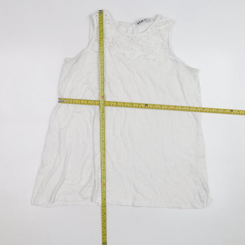 Yours Womens White Cotton Embroidered Sleeveless Tank Top UK 14
