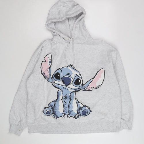 Disney Women Grey Stitch Hoodie XL Pullover Lined Sweatshirt