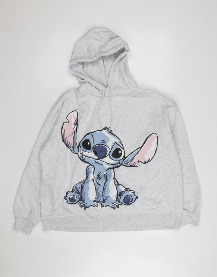 Disney Women Grey Stitch Hoodie XL Pullover Lined Sweatshirt