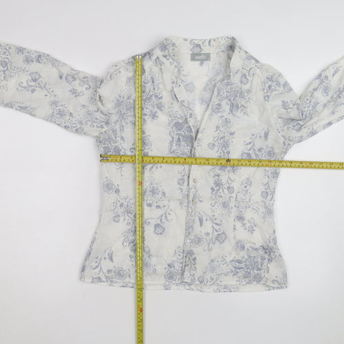 Wallis Women White Floral Linen Blend 3/4 Sleeve Blouse Size 14