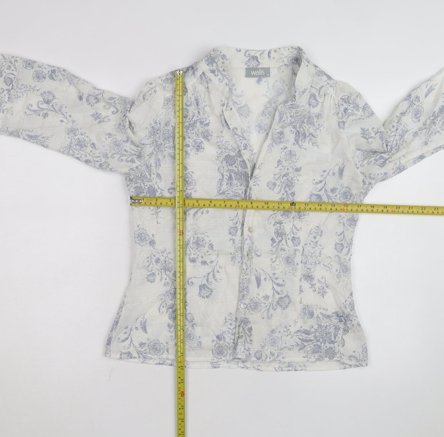 Wallis Women White Floral Linen Blend 3/4 Sleeve Blouse Size 14