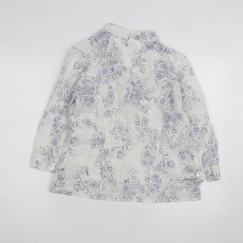 Wallis Women White Floral Linen Blend 3/4 Sleeve Blouse Size 14