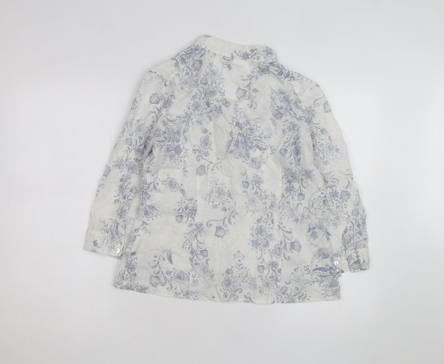Wallis Women White Floral Linen Blend 3/4 Sleeve Blouse Size 14