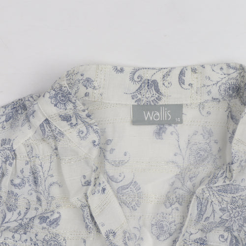 Wallis Women White Floral Linen Blend 3/4 Sleeve Blouse Size 14