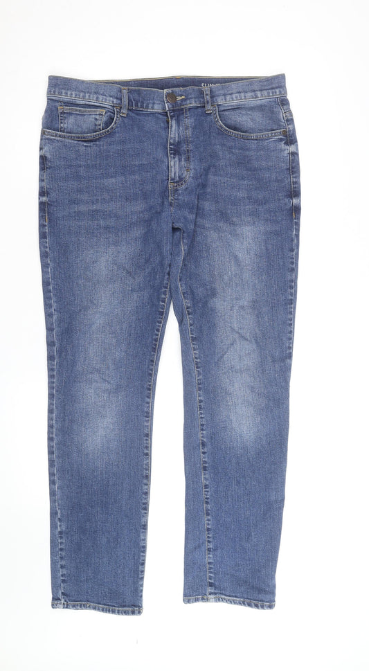 F&F Men's Blue Slim Fit Straight Denim Jeans 34W 30L
