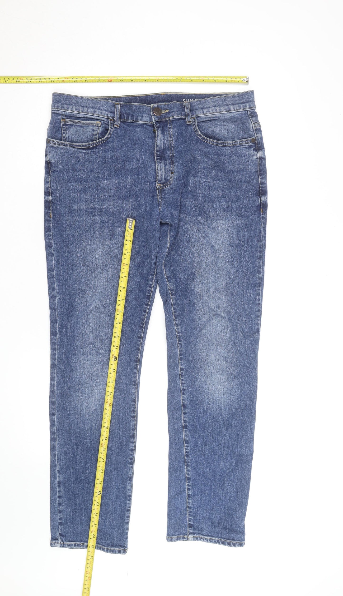 F&F Men's Blue Slim Fit Straight Denim Jeans 34W 30L