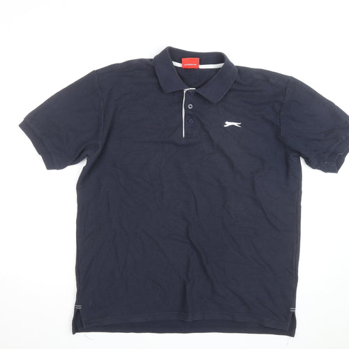 Slazenger Men's Navy Blue Cotton Polo Shirt Size L Classic Fit