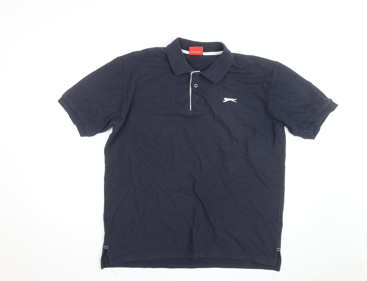 Slazenger Men's Navy Blue Cotton Polo Shirt Size L Classic Fit