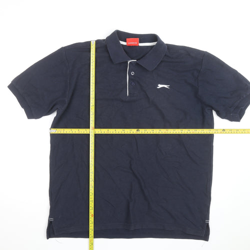 Slazenger Men's Navy Blue Cotton Polo Shirt Size L Classic Fit