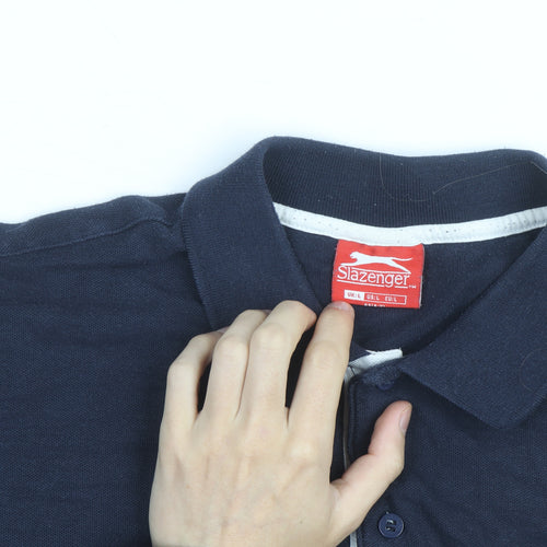 Slazenger Men's Navy Blue Cotton Polo Shirt Size L Classic Fit
