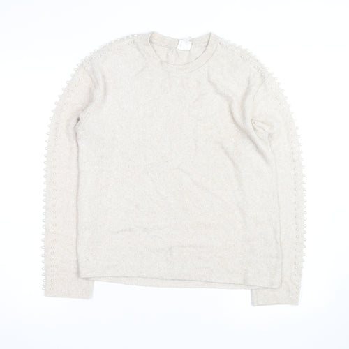 H&M Unisex Beige Beaded Crew Neck Knit Pullover Jumper XS