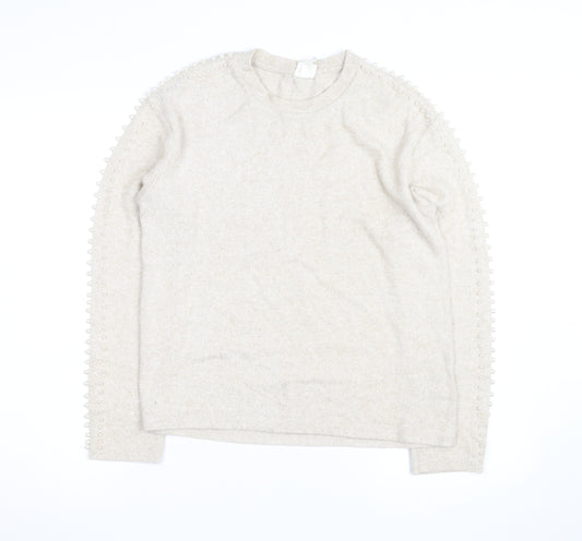 H&M Unisex Beige Beaded Crew Neck Knit Pullover Jumper XS