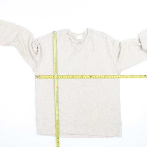 H&M Unisex Beige Beaded Crew Neck Knit Pullover Jumper XS