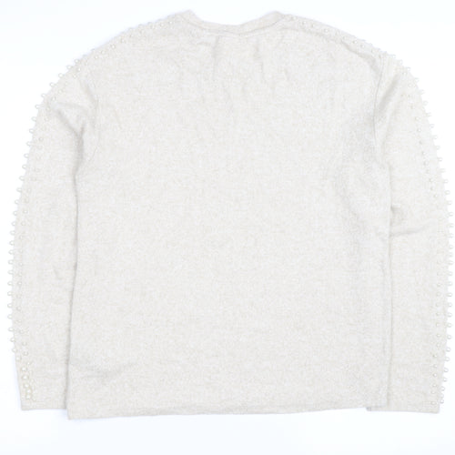 H&M Unisex Beige Beaded Crew Neck Knit Pullover Jumper XS