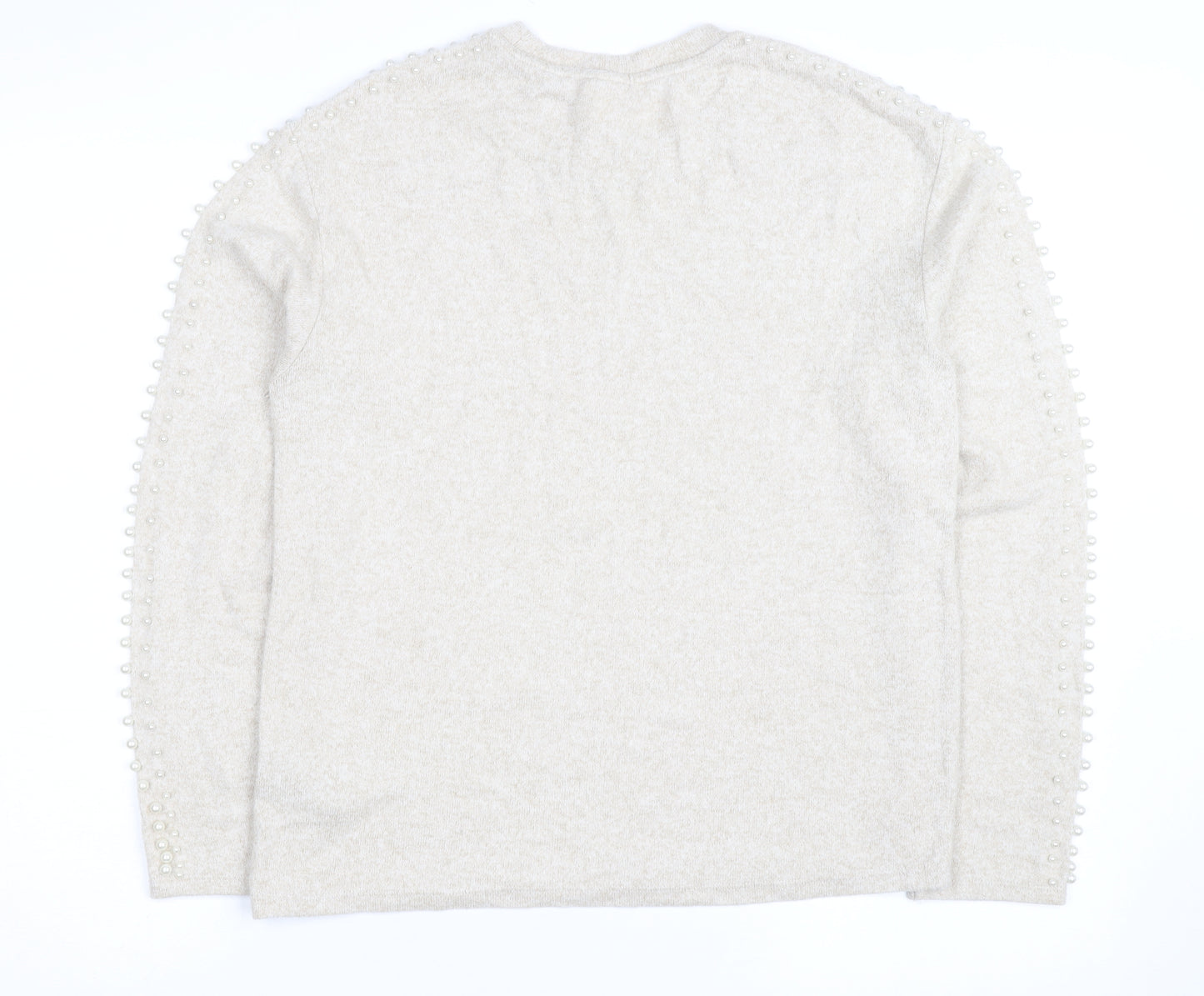 H&M Unisex Beige Beaded Crew Neck Knit Pullover Jumper XS