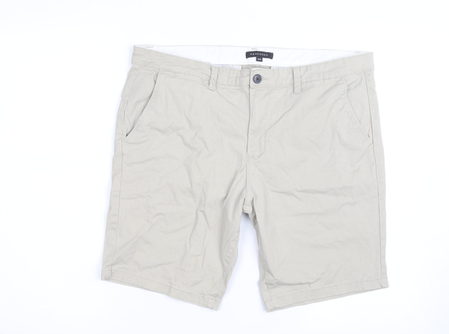Peacocks Men's Beige Chino Shorts W34 Regular Fit Casual