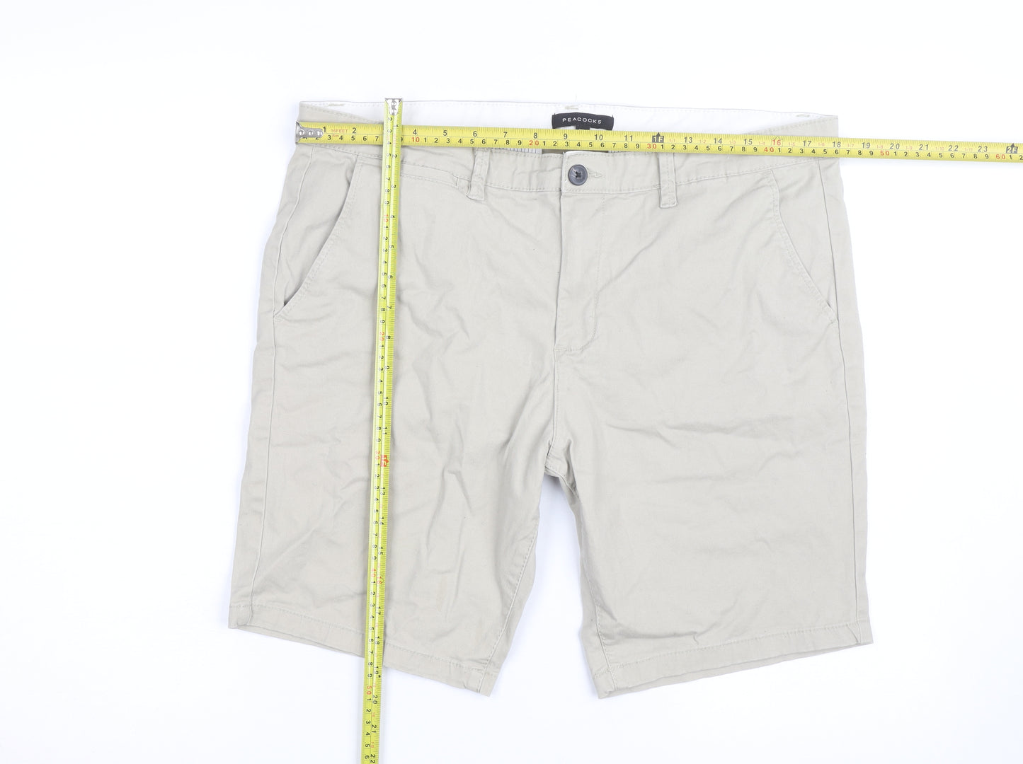 Peacocks Men's Beige Chino Shorts W34 Regular Fit Casual