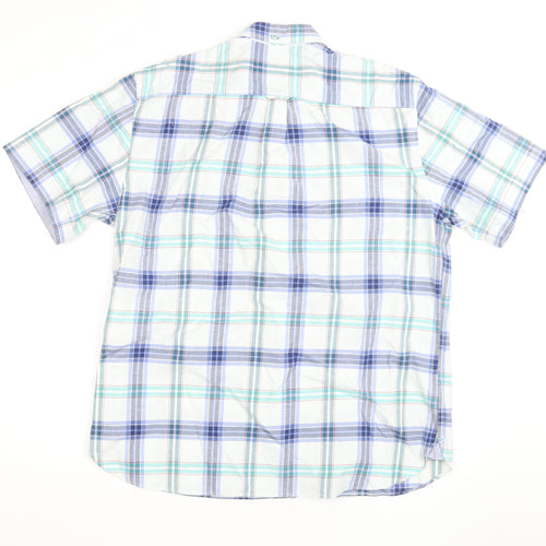 Marks and Spencer Blue Harbour Men's Blue Plaid Short Sleeve Cotton Shirt L