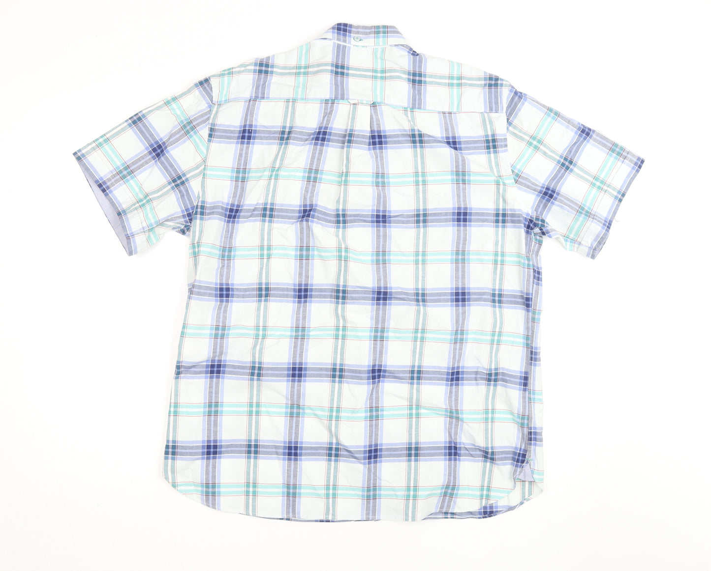 Marks and Spencer Blue Harbour Men's Blue Plaid Short Sleeve Cotton Shirt L