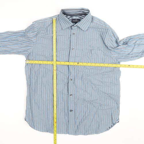 Marks and Spencer Blue Harbour Men's Blue Striped Cotton Long Sleeve Shirt L