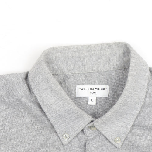 Taylor & Wright Men's Grey Slim Fit Long Sleeve Button-Up Shirt Size L