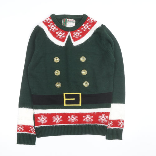 Merry Christmas Men's Green Elf Pullover Jumper Size S Winter Knit