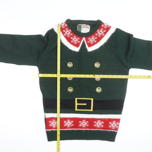 Merry Christmas Men's Green Elf Pullover Jumper Size S Winter Knit