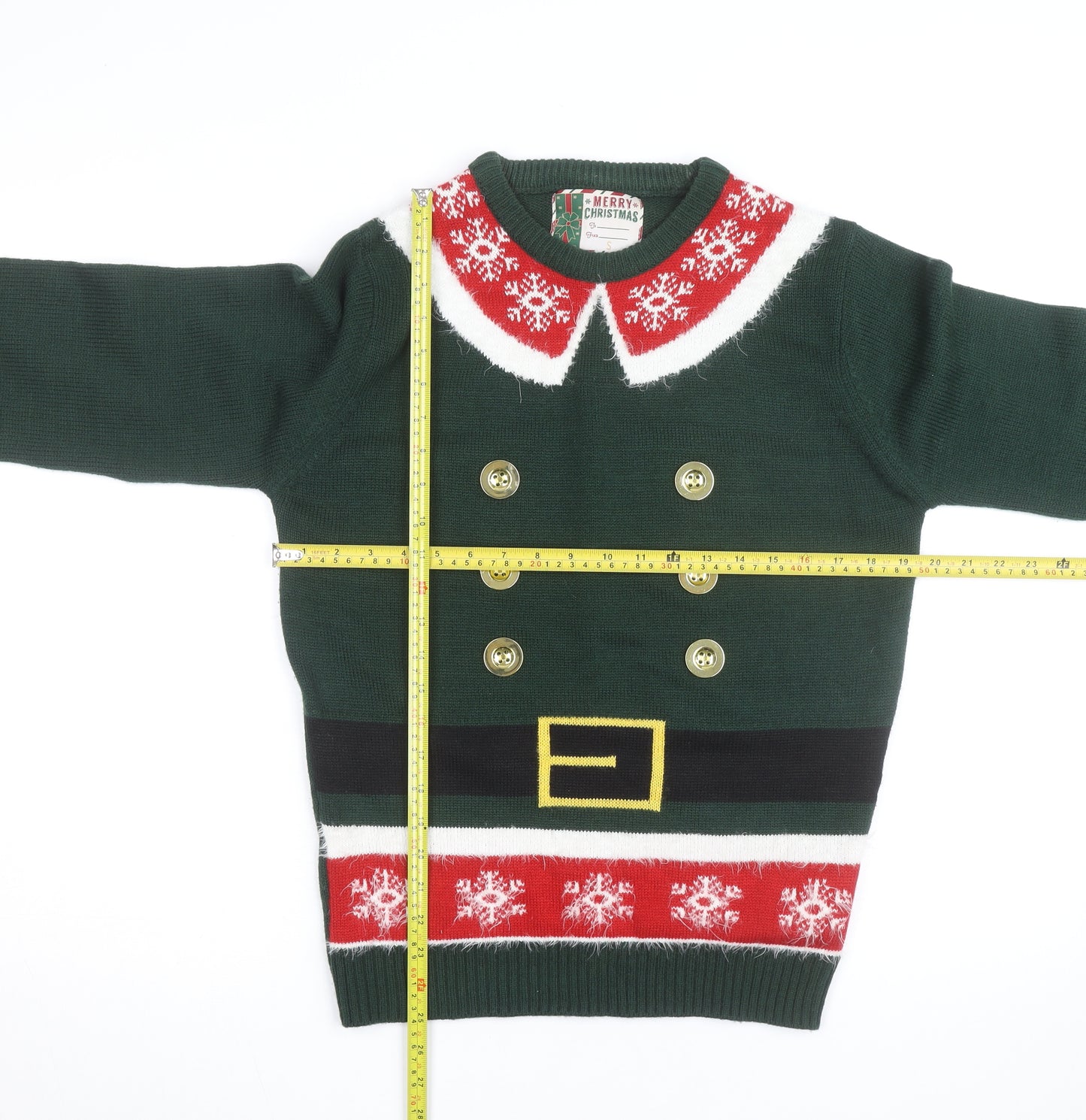 Merry Christmas Men's Green Elf Pullover Jumper Size S Winter Knit