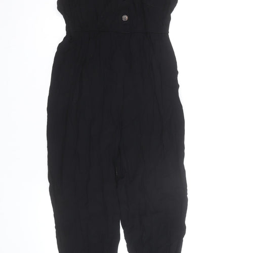 Select Women Black Button Front Short Sleeve Jumpsuit Size 12