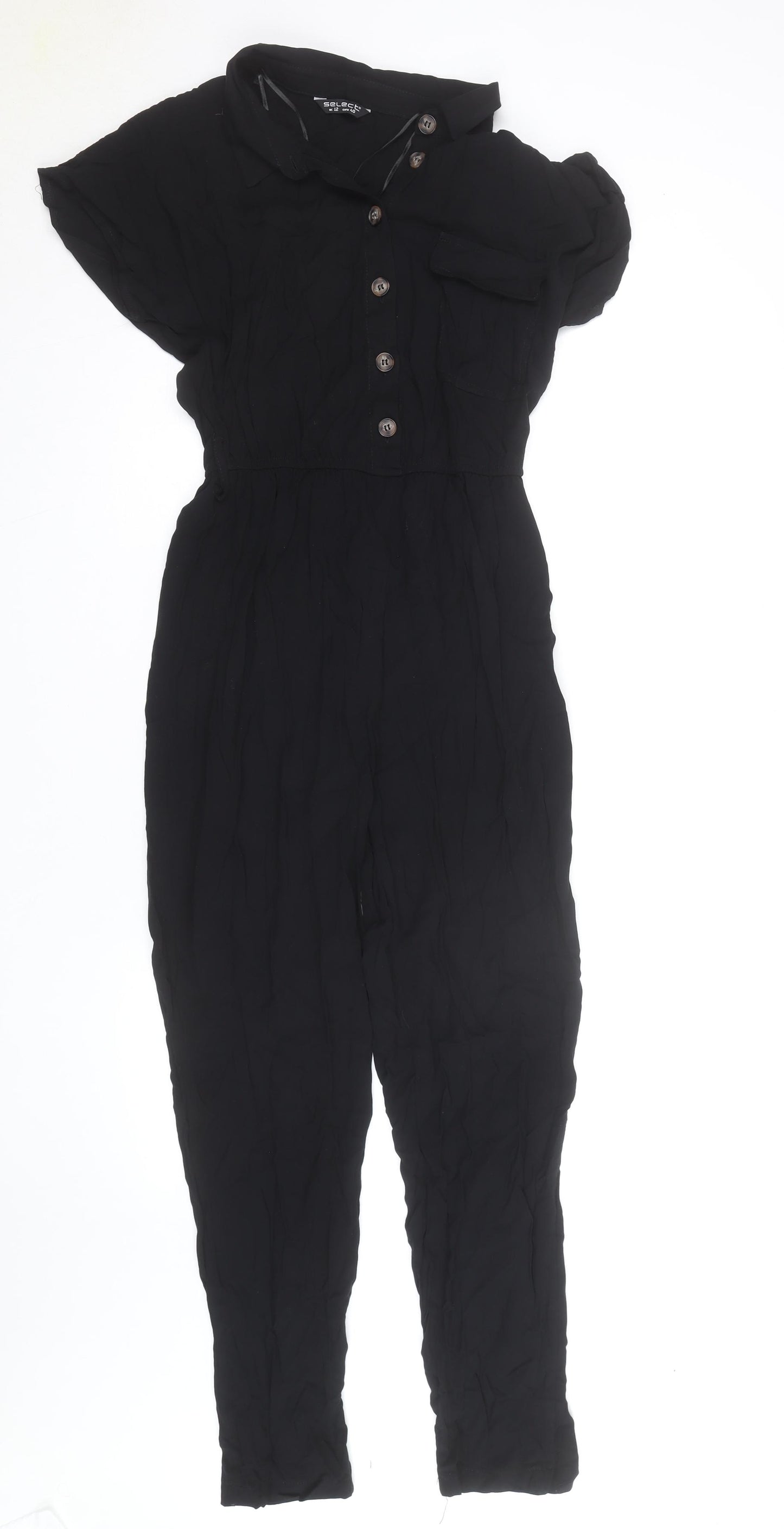 Select Women Black Button Front Short Sleeve Jumpsuit Size 12