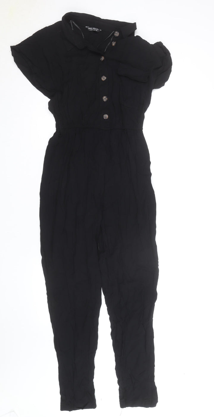 Select Women Black Button Front Short Sleeve Jumpsuit Size 12