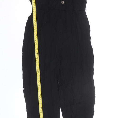Select Women Black Button Front Short Sleeve Jumpsuit Size 12