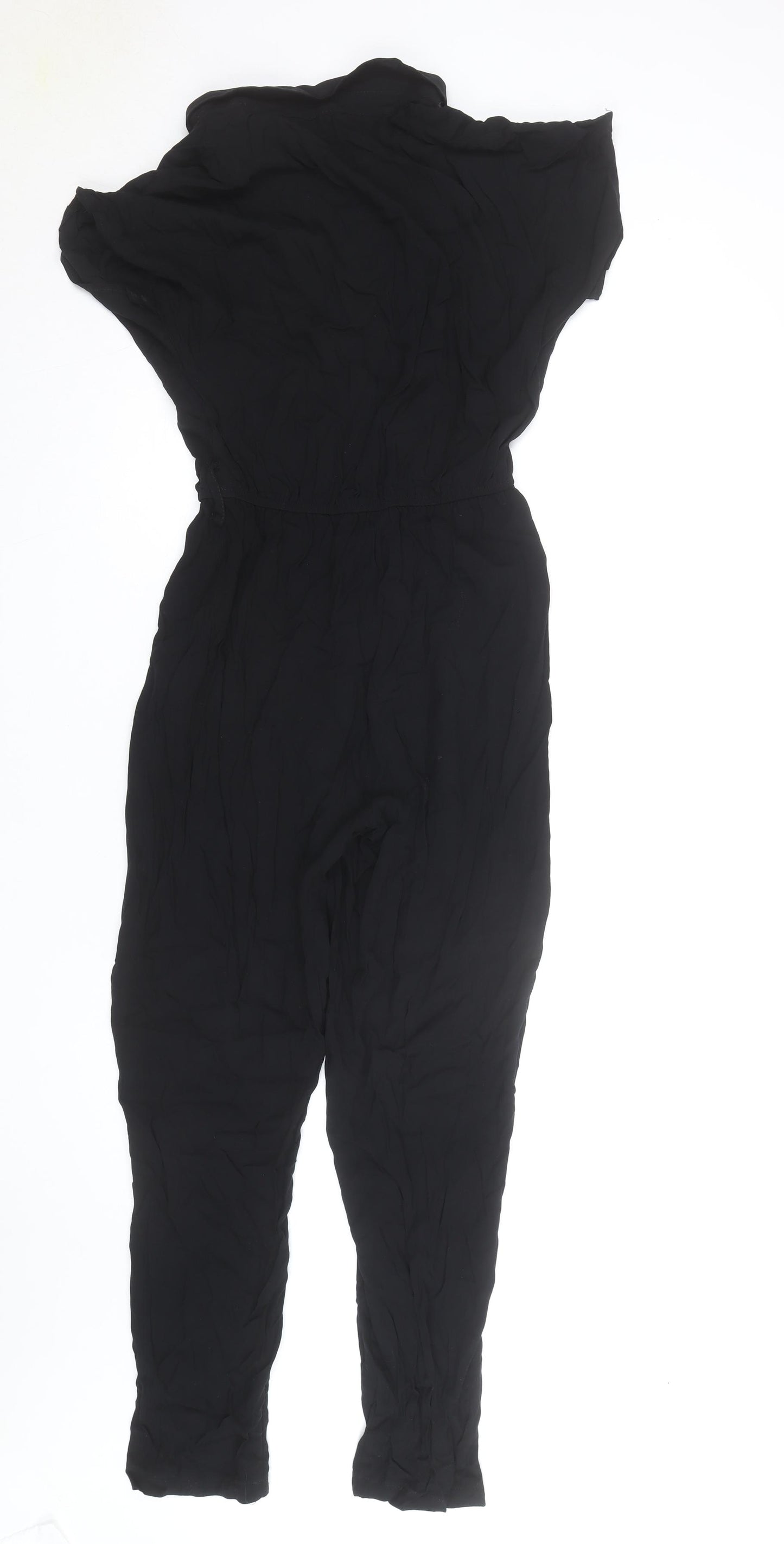 Select Women Black Button Front Short Sleeve Jumpsuit Size 12