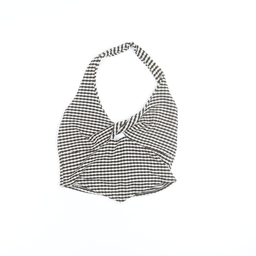 EGO Women’s Black Striped Halter Cropped Knit Tank Top Size 12