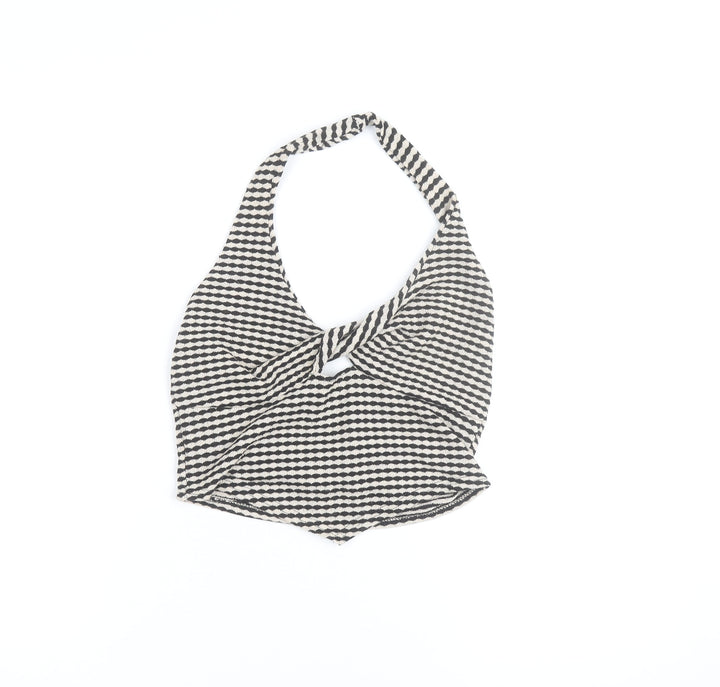 EGO Women’s Black Striped Halter Cropped Knit Tank Top Size 12