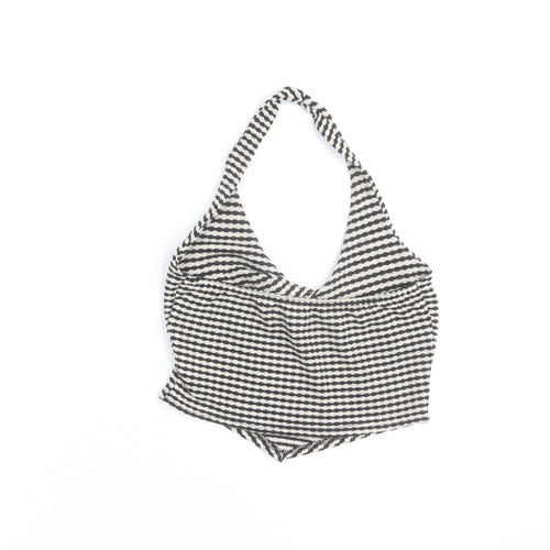 EGO Women’s Black Striped Halter Cropped Knit Tank Top Size 12