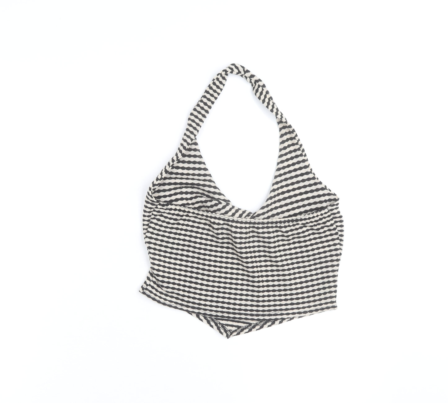 EGO Women’s Black Striped Halter Cropped Knit Tank Top Size 12
