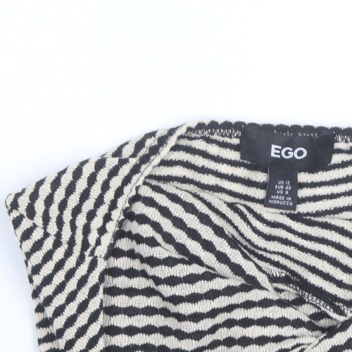 EGO Women’s Black Striped Halter Cropped Knit Tank Top Size 12