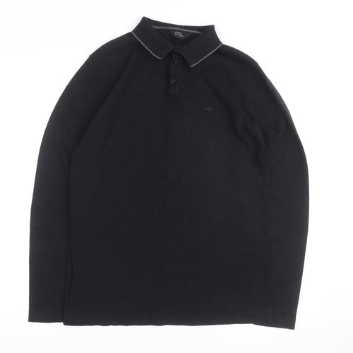 Easy Black Label Men's Black Long Sleeve Knit Polo Shirt M