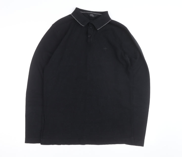 Easy Black Label Men's Black Long Sleeve Knit Polo Shirt M