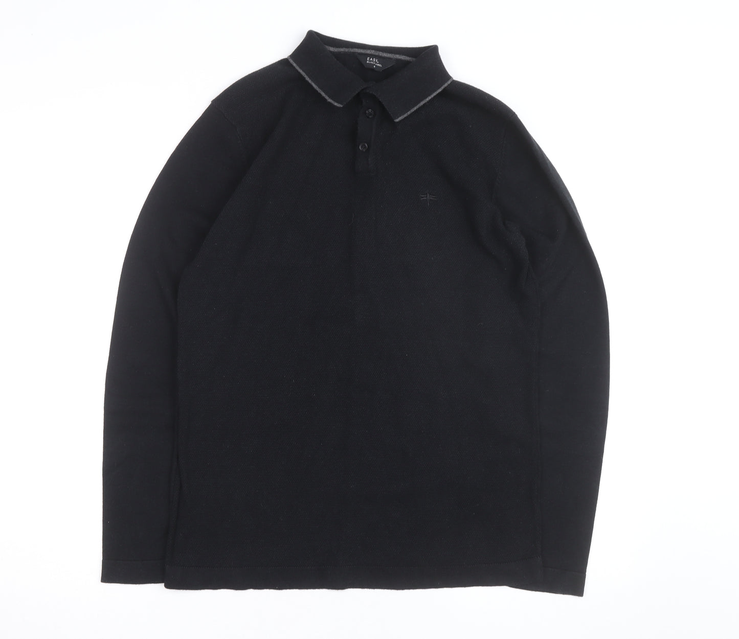 Easy Black Label Men's Black Long Sleeve Knit Polo Shirt M