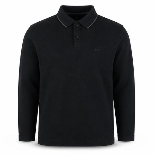 Easy Black Label Men's Black Long Sleeve Knit Polo Shirt M