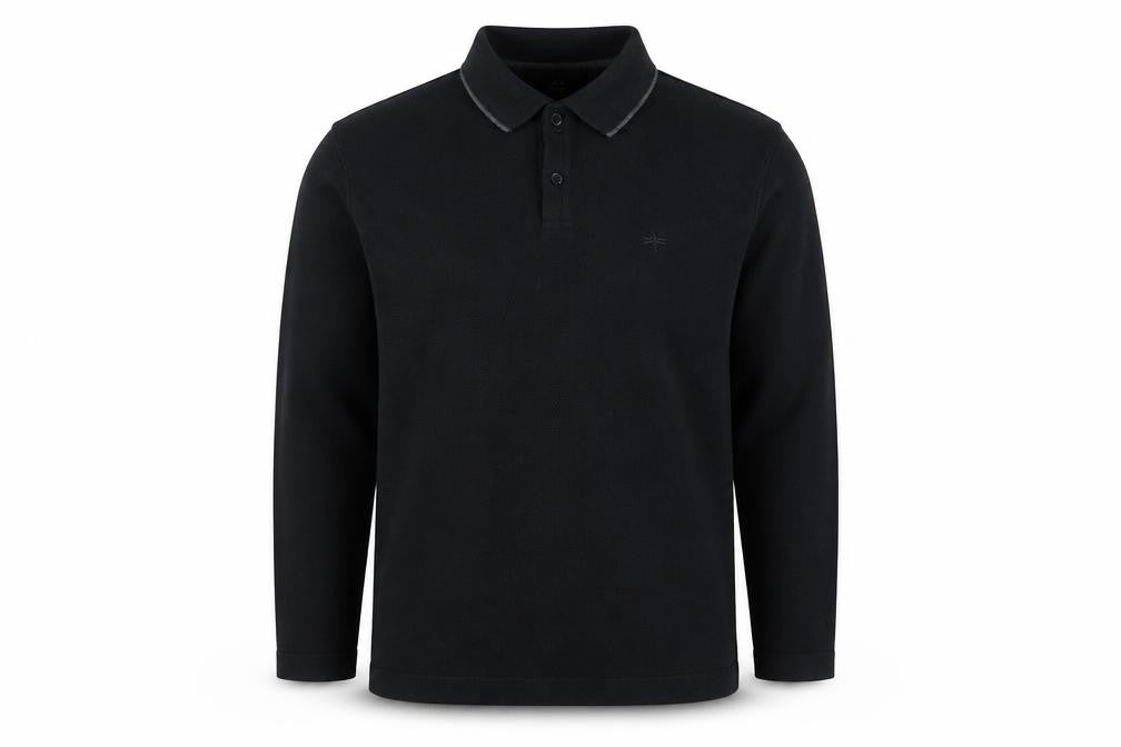 Easy Black Label Men's Black Long Sleeve Knit Polo Shirt M