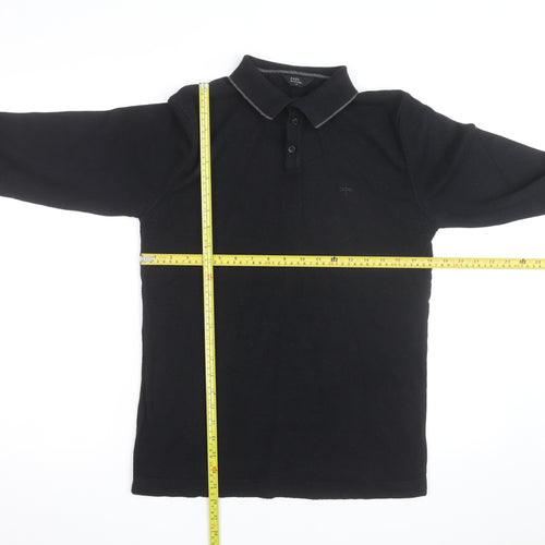 Easy Black Label Men's Black Long Sleeve Knit Polo Shirt M