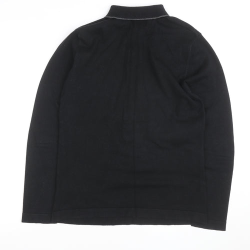 Easy Black Label Men's Black Long Sleeve Knit Polo Shirt M